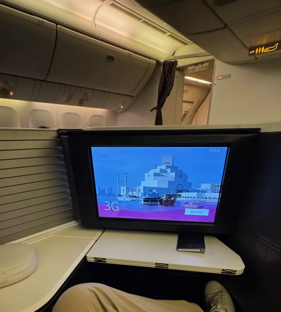 All aboard Qatar Airways QR678! Unfortunately they had a last minute plane change so we didn’t get our Q-Suite.