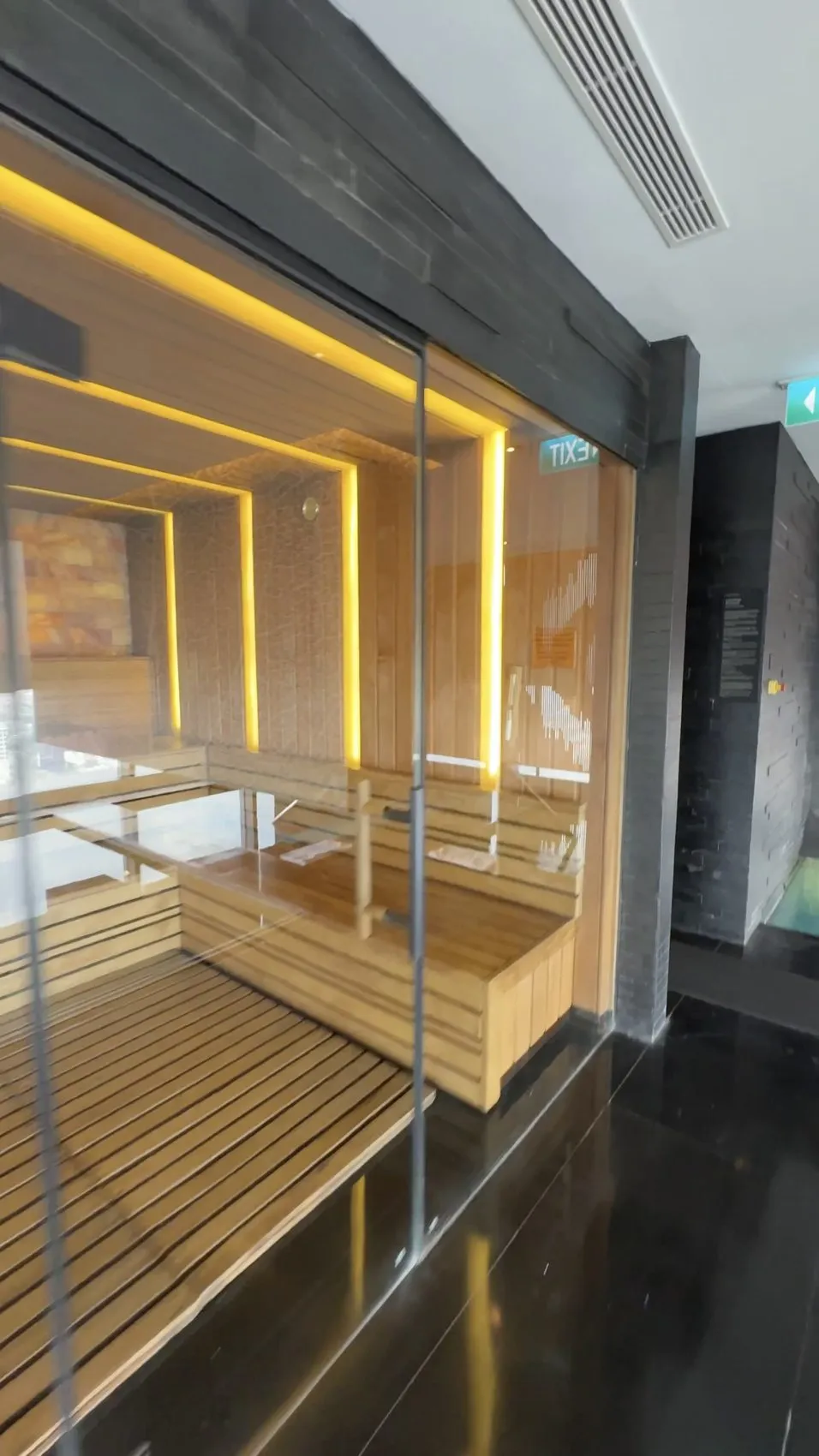 The glass sauna, one of my favorite parts of the spa.